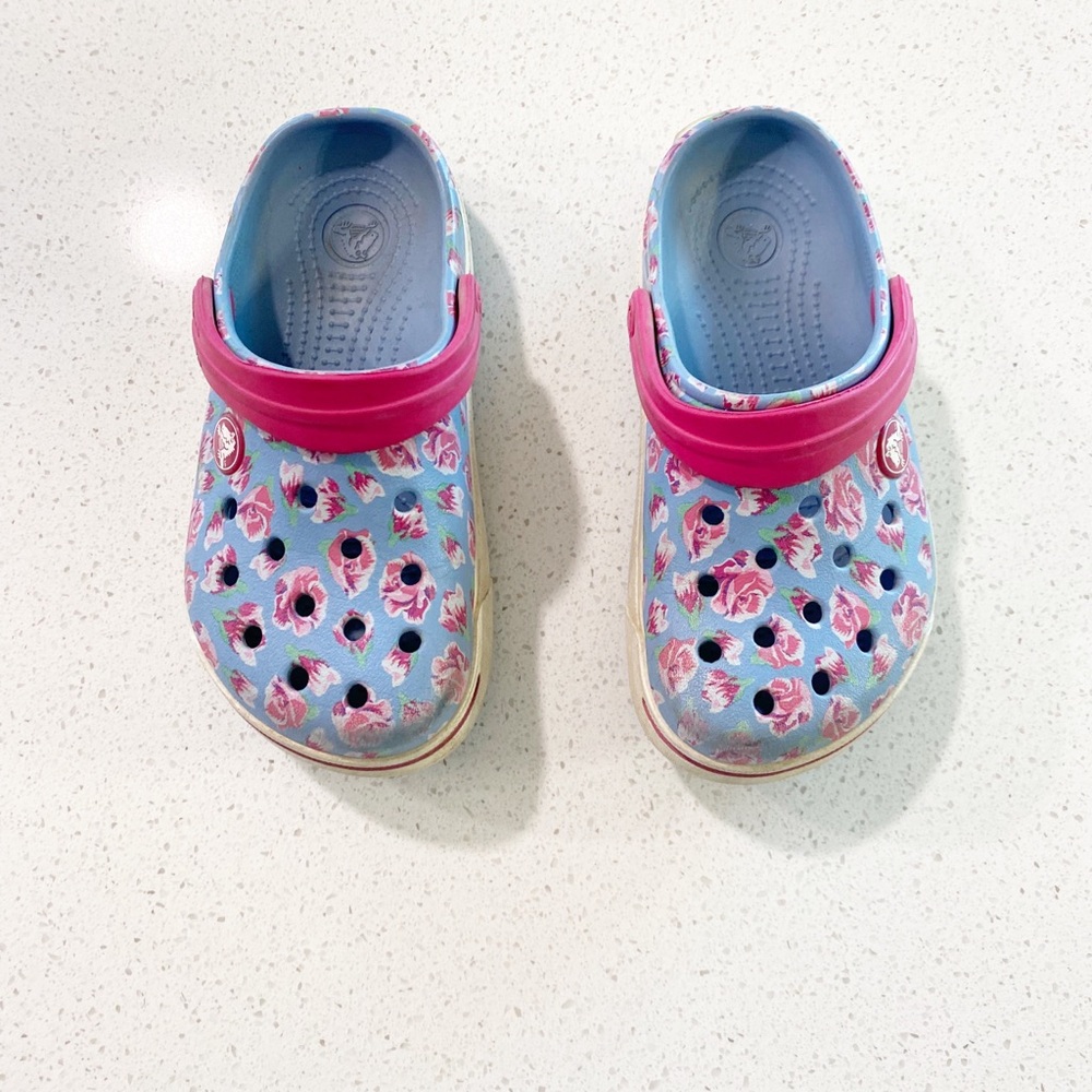 CROCS Kids Floral Clogs - Pink and Blue